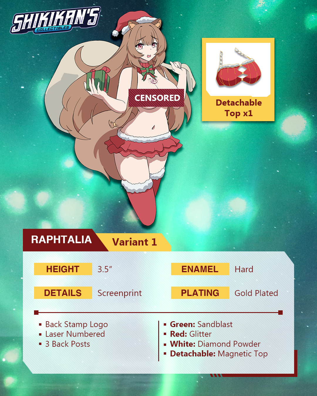 Raphtalia Christmas 3.5" Hard Enamel Pin (Magnetized Top) Preorder