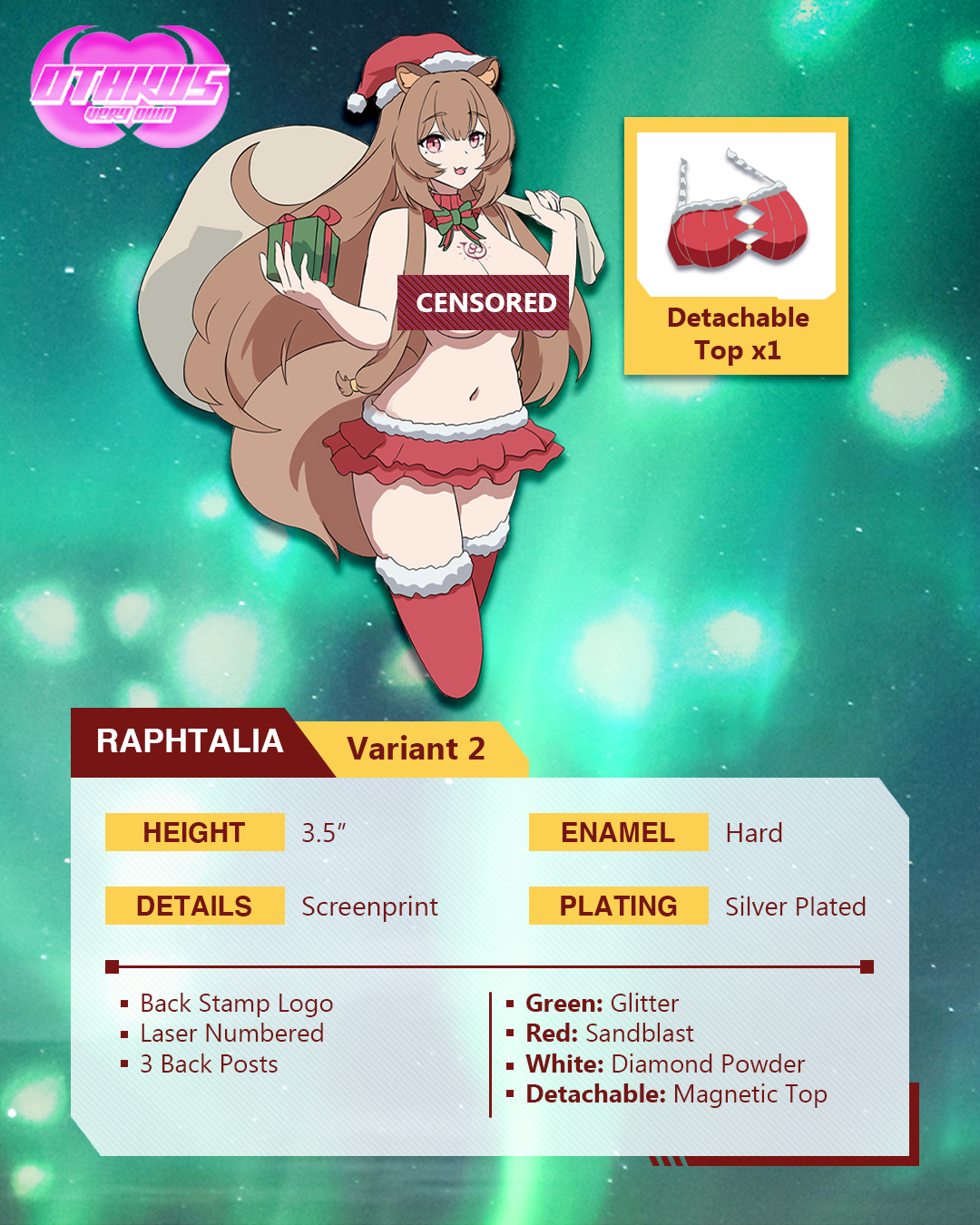 Raphtalia Christmas 3.5" Hard Enamel Pin (Magnetized Top) Preorder